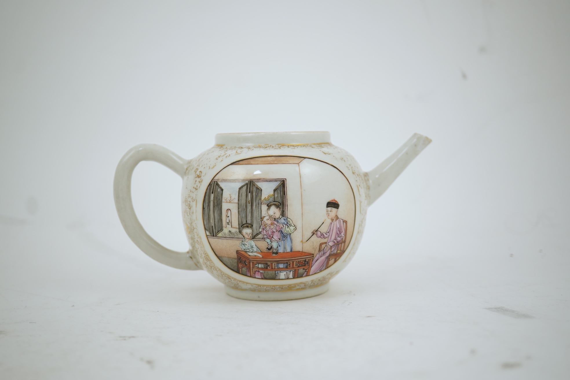 A Chinese export gilt and famille rose teapot, Yongzheng / Qianlong period